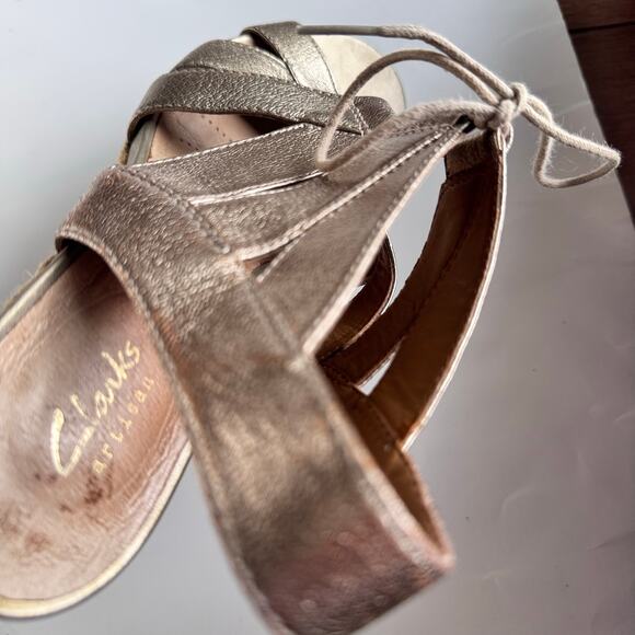 Clarks Acina Chester Metallic Leather Sandals Wedges Gladiator Lace Up 10W - Picture 8 of 10